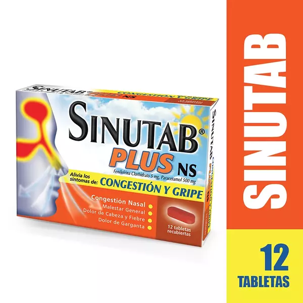 Sinutab Plus (Acetaminofen+Ffenilelfrina) Ns Cj X 12 Tab