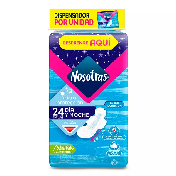 Toallas Nosotras Extra Proteccion Dia Y Noche Paq X 24 Und