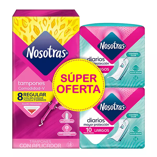 Tampon Con Aplicador Nosotras Super Oferta 8 Regular + 20 Protectores