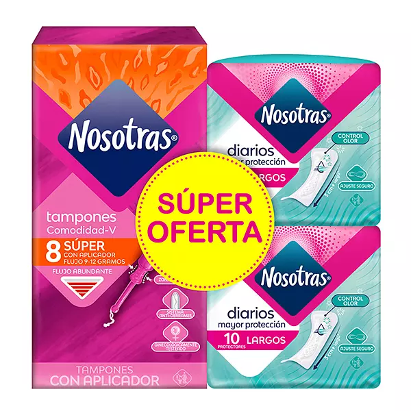 Tampon Con Aplicador Nosotras Super Oferta 8 Super + 20 Protectores