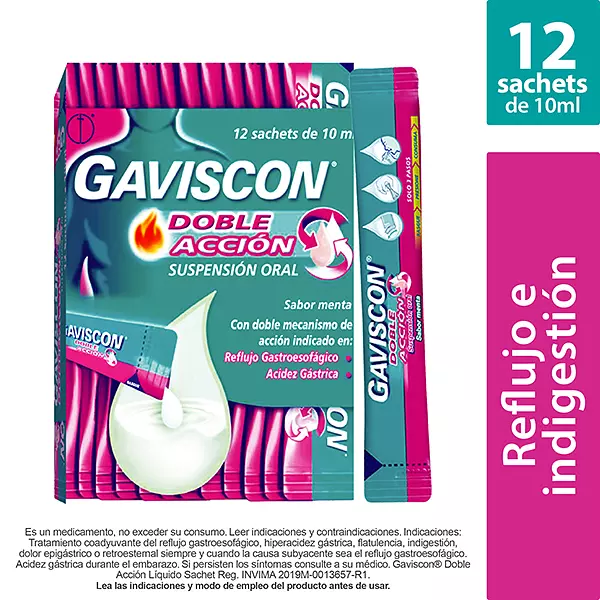 Gaviscon Doble Accion Suspension 12 Ml Cj X 12 Und