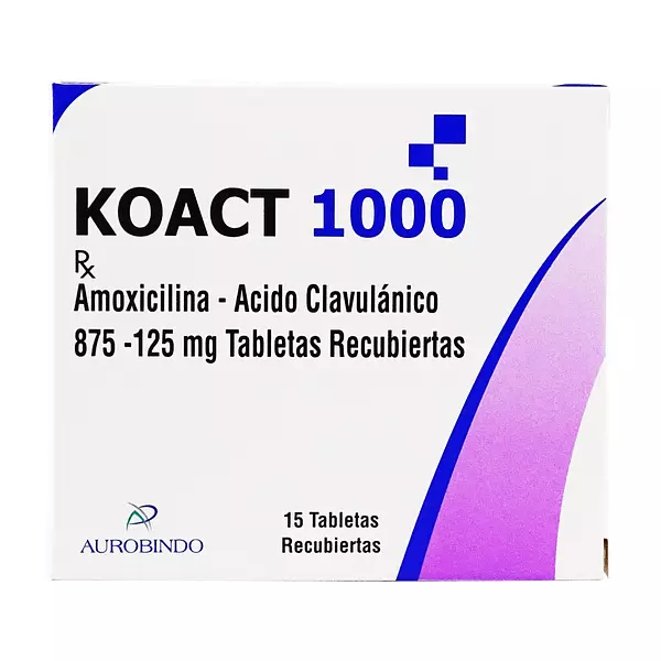 Koact 1000 (Amoxicilina 875 + Acido Clavulanico 125) Cj X 15 Tab Aurobindo