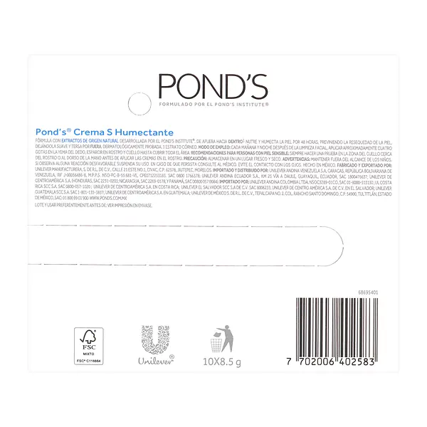Crema S Ponds Cj X 10 Sbs